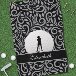 Black Gray Golf Golfer Silhouette Muster für sie Golfhandtuch