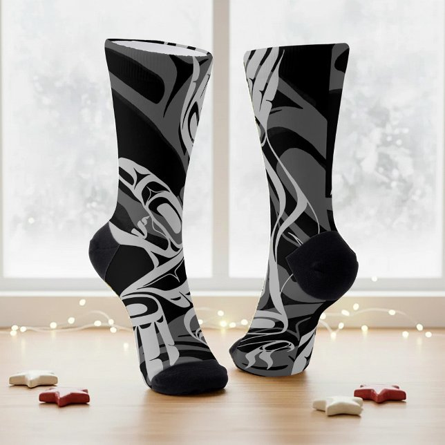 Black Gray Haida Eagle Thunder Bird Nationaler Art Socken (Von Creator hochgeladen)