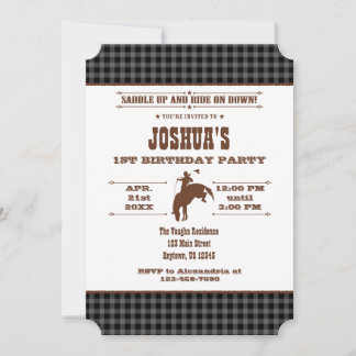 Black Gray Kariert Cowboy Rodeo Einladung zum Gebu