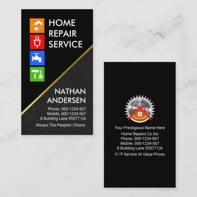 Black Gray Layers Gold Line Handyman Visitenkarte (Vorne/Hinten)