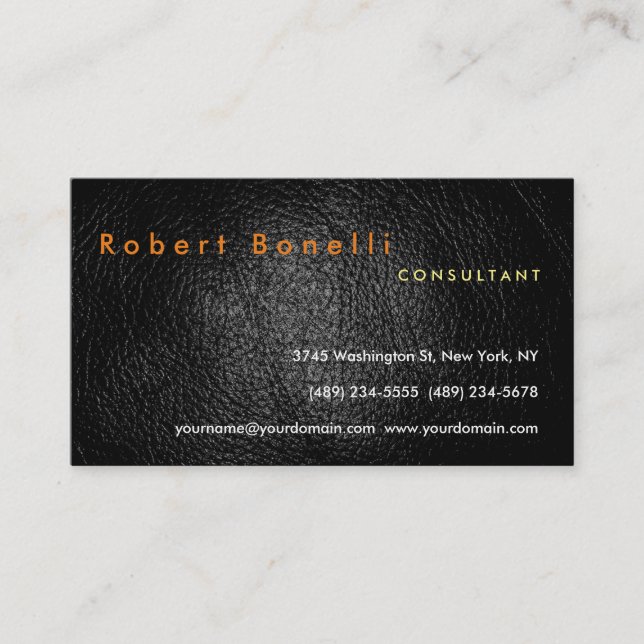 Black Gray Leather Effect Consultant-Visitenkarte Visitenkarte (Vorderseite)