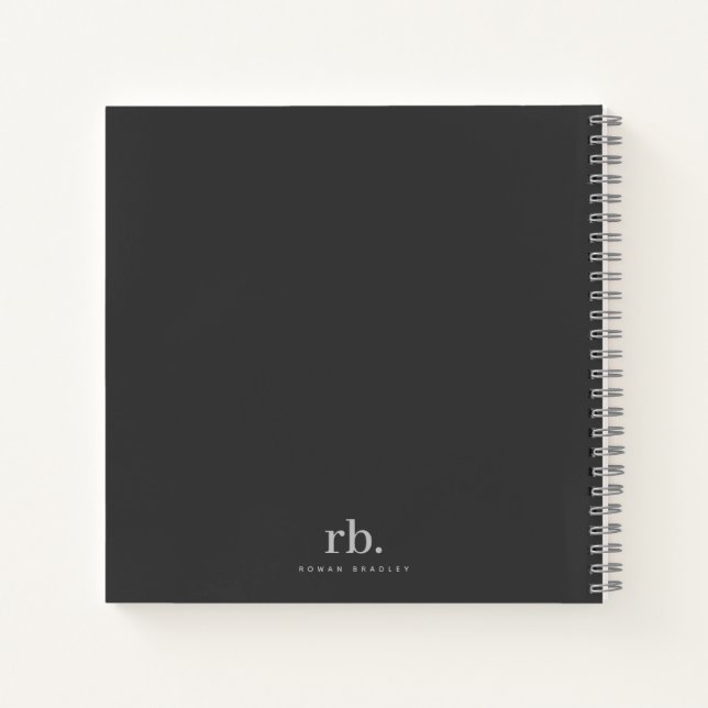 Black & Gray Minimal Monogram Clean Professional Notizbuch (Rückseite)