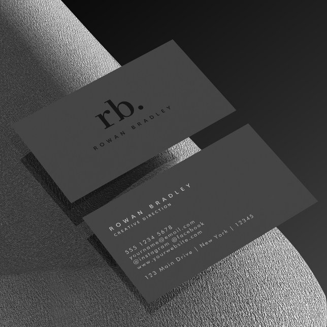 Black & Gray Minimal Monogram Clean Professional Visitenkarte (Von Creator hochgeladen)