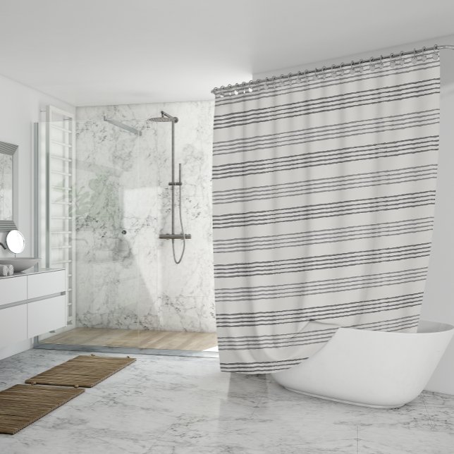 Black Gray Moderner Minimalistisch Stripe Boho Duschvorhang (Black Grey Modern Minimalist Stripe Boho Shower Curtain)