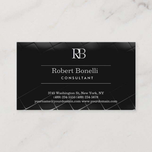 Black Gray Monogram Business Card Visitenkarte (Vorderseite)