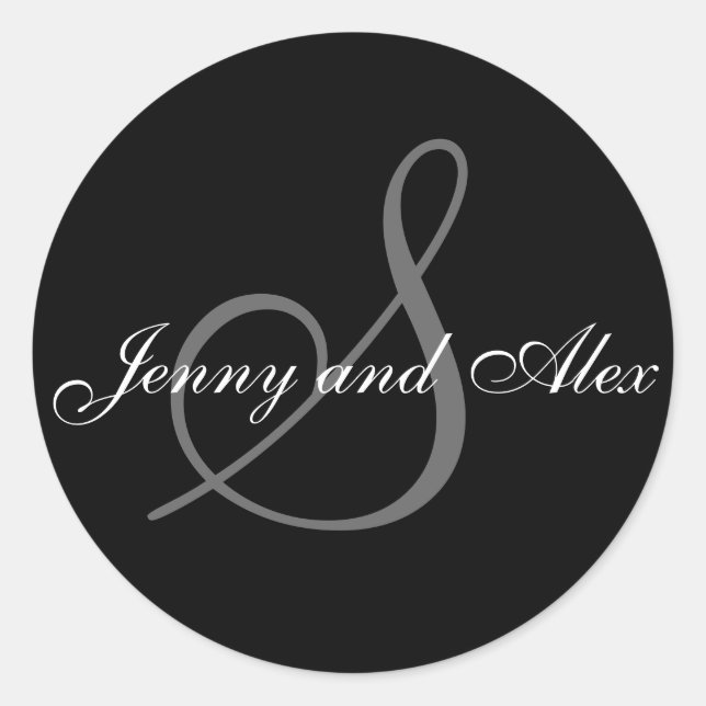Black Gray Monogram S Bride Groom Names Wedding Runder Aufkleber (Vorderseite)