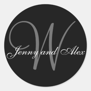 Black Gray Monogram W Bride Groom Names Wedding Runder Aufkleber