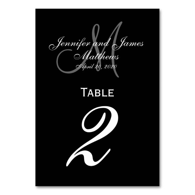Black Gray Monogram Wedding Tischnummer Card (Vorderseite)