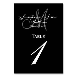 Black Gray Monogram Wedding Tischnummer Card