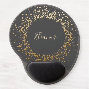 Black Gray Ombre Gold Confetti Dots Personalisiert Gel Mousepad
