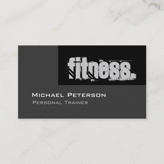 Black Gray Personal Trainer Fitness Business Card Visitenkarte (Vorderseite)