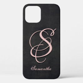 Black Gray Pink Stilvoll rustikaler Name Monogram Case-Mate iPhone Hülle