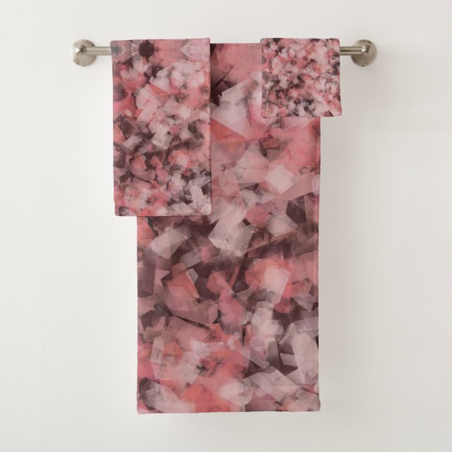 Black Gray Pink White Modern Geometric Abstract Badhandtuch Set (Insitu)