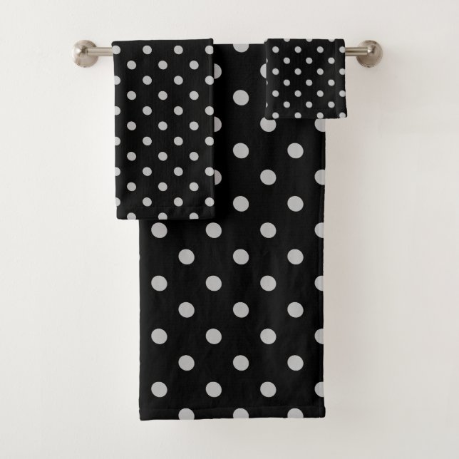 Black Gray Polka Dot Badhandtuch Set (Insitu)