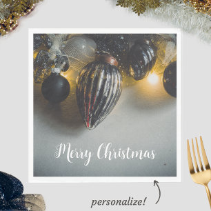 Black Gray Retro Weihnachtsschmuck Serviette