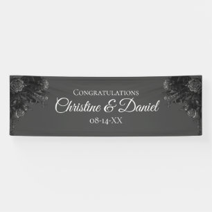 Black Gray Rose Gothic Wedding Banner