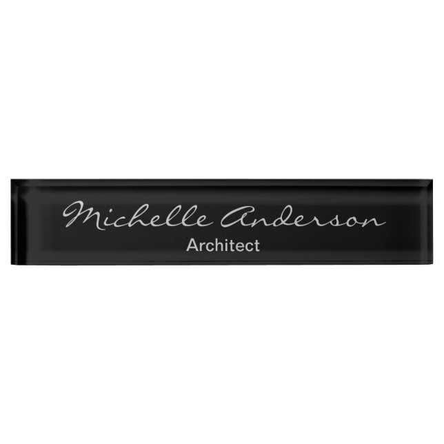 Black Gray Script Architect Namplate Namensplakette (Vorderseite)