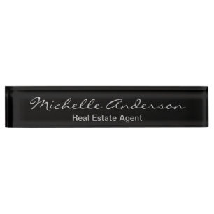 Black Gray Script Real Anwesen Agent Namplate Namensplakette