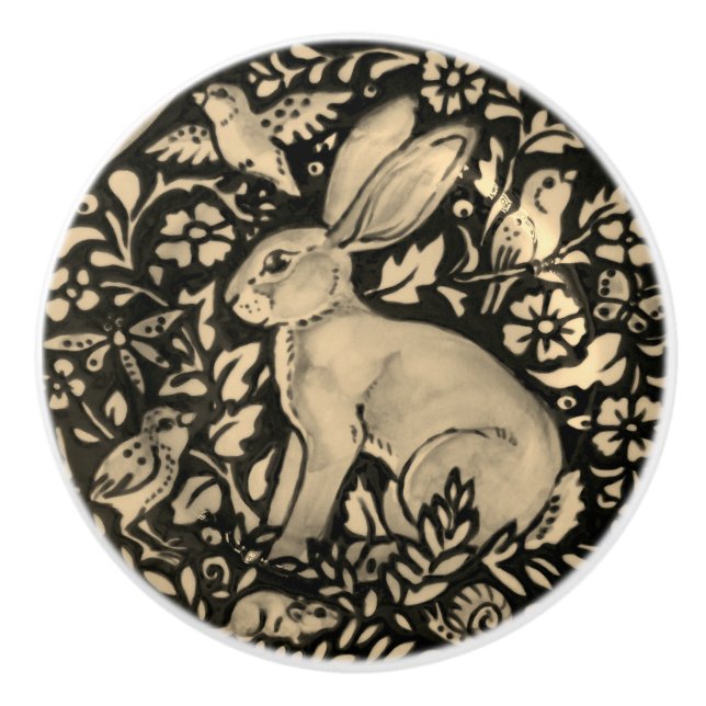 Black Gray Sepia Rabbit Bird Snail Draw Pull Keramikknauf (Vorderseite)