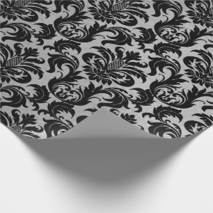 Black Gray Silver Crystal Metallic Damask Geschenkpapier