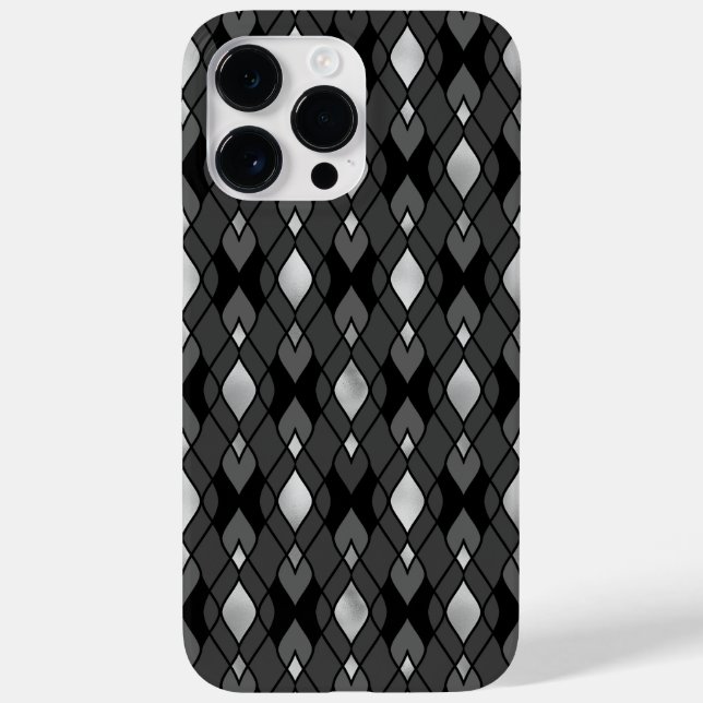 BLACK GRAY SILVER DIAMOND PATTER Case-Mate iPhone 14 PRO MAX HÜLLE (Rückseite)