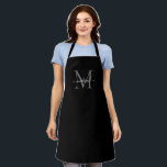 Black Gray Silver Monogram Girly Feminine Script Schürze<br><div class="desc">Einfache Schwarz Silver Slate Gray Monogram Elegante Feminine Script-Schürze</div>