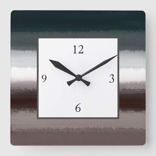 Black Gray Taupe Stripes Quadratische Wanduhr (Vorderseite)