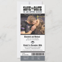 Black Gray Wedding Save the Date Football Ticket