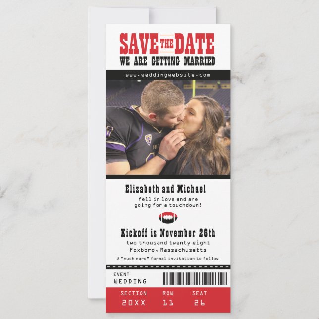 Black Gray Wedding Save the Date Football Ticket (Vorderseite)