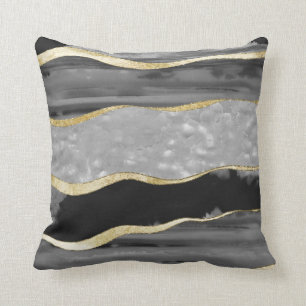 Black Gray White Agate Gold Stripe Glam #1 #gem Kissen