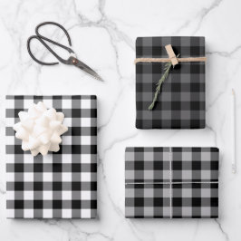 Black Gray White Buffalo Karierter Urlaub Geschenkpapier Set