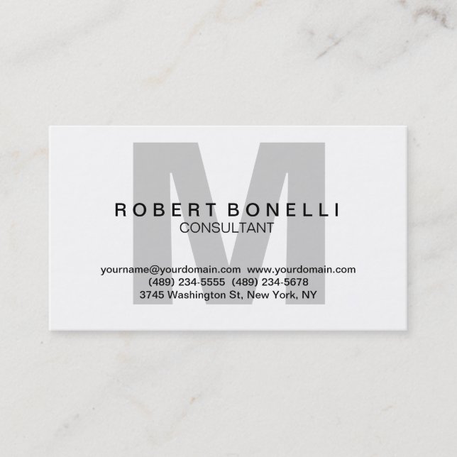 Black Gray White Charming Monogram Business Card Visitenkarte (Vorderseite)