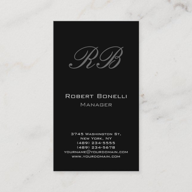 Black Gray White Monogram Manager Business Card Visitenkarte (Vorderseite)