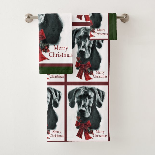 Black Great Dane Weihnachten Badhandtuch Set (Insitu)