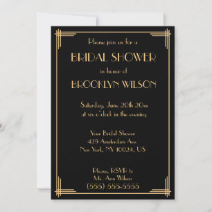 Black Great Gatsby Art Deco Brautparty Einladung