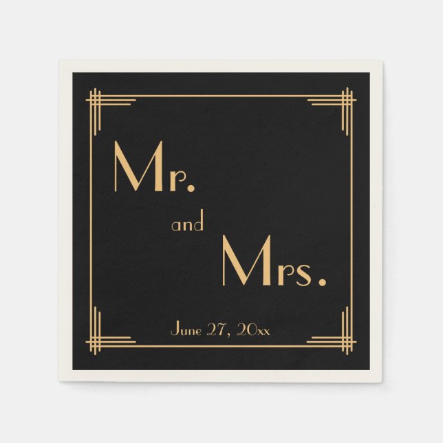 Black Great Gatsby Art Deco Ecru Wedding Napkins Serviette (Vorderseite)