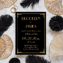 Black Great Gatsby Art Deco Einladungen für Hochze