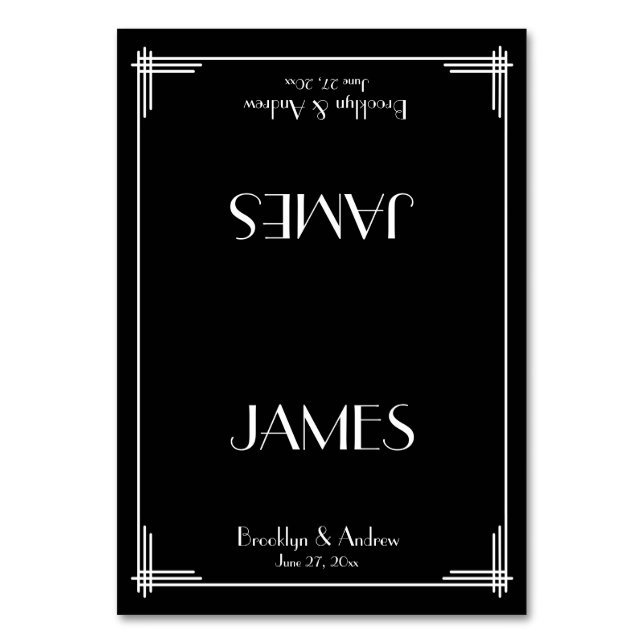 Black Great Gatsby Art Deco Hochzeiten Platzkarten Tischnummer (Vorderseite)