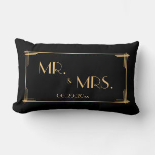 Black Great Gatsby Art Deco Lumbar Hochzeitskissen Lendenkissen