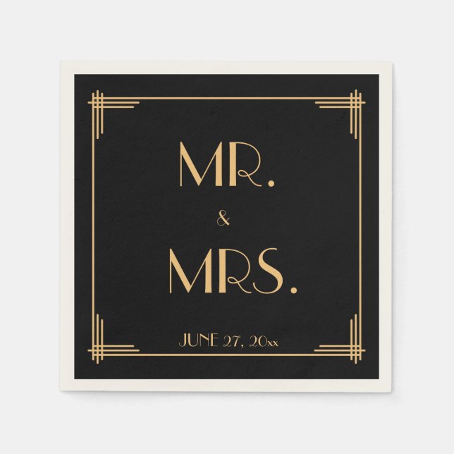 Black Great Gatsby Art Deco Wedding Napkins Serviette (Vorderseite)