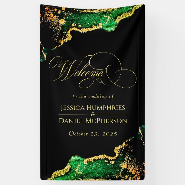 Black Green Bronze Gold Wedding Willkommen Banner (Vertikal)
