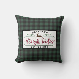 Black Green Buffalo Kariert - Rentier Sleigh Ride Kissen
