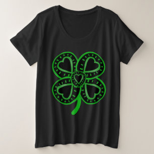 Black Green Cloue with Heart - St Patrick Große Größe T-Shirt
