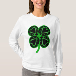 Black Green Clover Heart St Patrick Frau Long S T T-Shirt