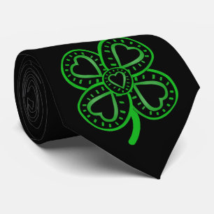 Black Green Clover Heart St Patrick's Day B Tiei Krawatte