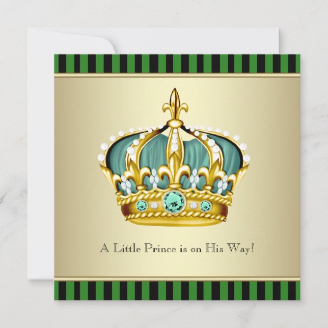 Black Green Crown Prince Baby Boy Dusche Einladung (Vorderseite)