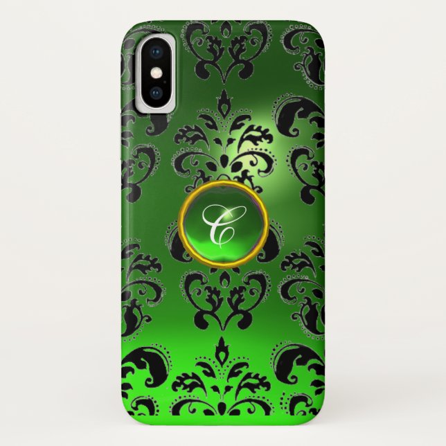 BLACK GREEN DAMASK EMERALD GEM MONOGRAM Case-Mate iPhone HÜLLE (Rückseite)