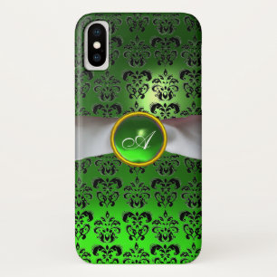 BLACK GREEN DAMASK GEM ONOGRAMM, weißes Band Case-Mate iPhone Hülle