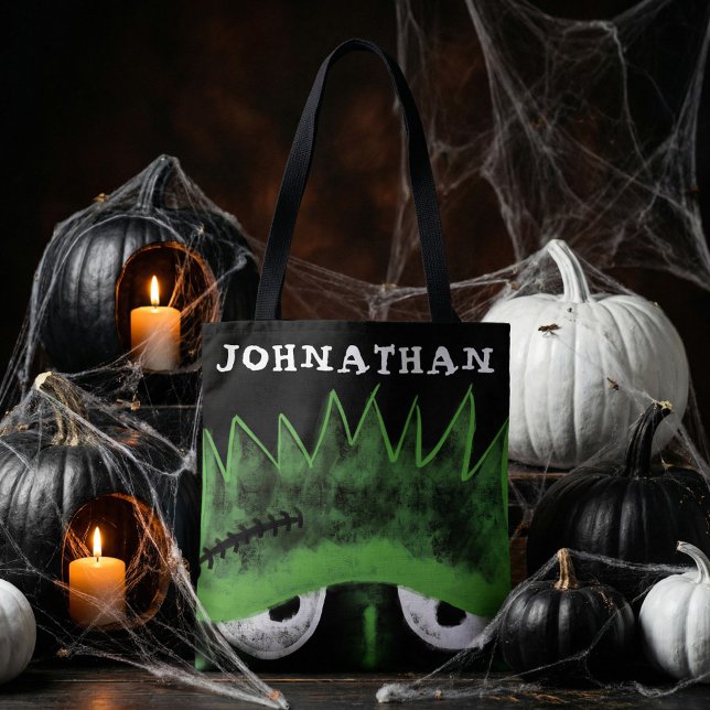 Black & Green Frankenstein Monster Face Halloween Tasche (Black & Green Frankenstein Monster Face Halloween Tote Bag)