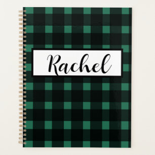 Black Green Gingham Personalisiert Planer